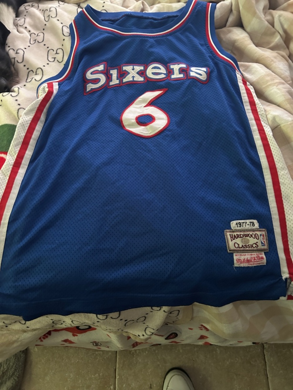 Mitchell & Ness Philadelphia Sixers Blue Red White #6 Hardwood Classics Jersey